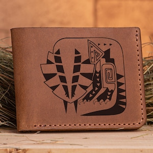 Cartera de cuero de Monster Hunter World de Great Girros, regalo de Navidad para gamer, regalo de MHW, cartera personalizada para hombre, regalo para marido, geek, para él s30