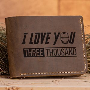 Billetera I Love You 3000, regalo del día del padre, billetera de cuero de los Vengadores para hombre, regalo para novio, billetera personalizada para hombre, regalo para él k61