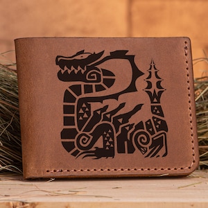 Monster Hunter World Lagiacrus Leder Brieftasche Weihnachtsgeschenk für Gamer personalisierte Herren Geldbörse MHW Brieftasche, Ehemann Geek Geschenk für Männer k226