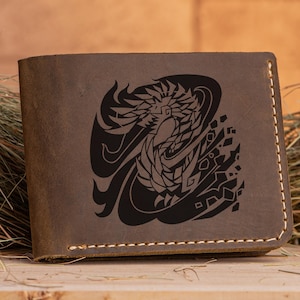 Seregios Monster Hunter World Leder Brieftasche Weihnachtsgeschenk für Gamer MHW Brieftasche Personalisierte Herren Brieftasche Mann Geek Geschenk für Männer s20