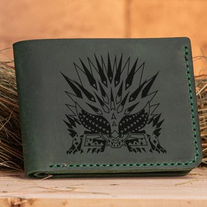 Cartera de cuero Nergigante Monster Hunter World, regalo de Navidad para gamer, cartera de regalo MHW, cartera personalizada para hombre, regalo para esposo geek.