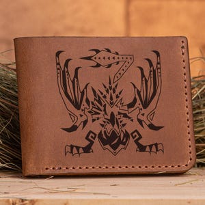 Cartera de cuero Scarred Yian Garuga Monster Hunter World, regalo de Navidad para gamer, cartera personalizada para hombre MHW, regalo para esposo geek para él s42