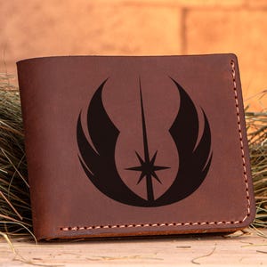 Cartera de la Orden Jedi, regalo de Star Wars, cartera personalizada para hombre, cartera de cuero grabada, regalo para el marido, regalo para el novio, regalo para él, Star Wars