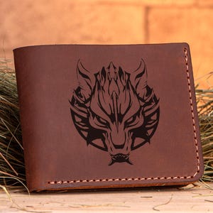 Final Fantasy Fenrir Ledergeldbörse Weihnachtsgeschenk für Gamer Geschenke für Freund personalisierte Brieftasche Geschenk für ihn / Geschenk für Jungs