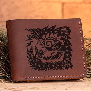 Cartera de cuero de Monster Hunter World Zinogre, regalo de Navidad para gamer, cartera personalizada para hombre, cartera MHW, regalo para marido, geek, para hombre k227