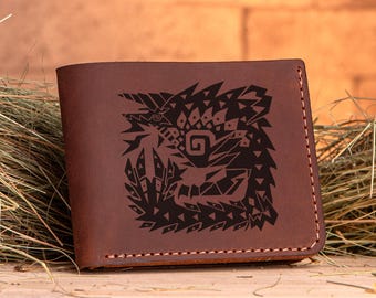 Monster Hunter World Zinogre Leather Wallet Christmas Gift for Gamer Personalized Mens Wallet MHW Wallet Mens Husband Geek Gift for Men k227