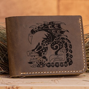 Gold Rathian Monster Hunter World Leder Geldbörse Weihnachtsgeschenk für Gamer MHW Geschenk personalisierte Herren Geldbörse Mann Geek Geschenk für ihn s29