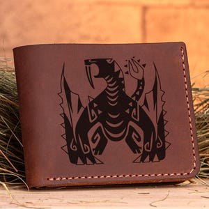 Barioth Monster Hunter World Leder Brieftasche Weihnachten Geschenk für Gamer MHW Geschenk Brieftasche Personalisierte Herren Brieftasche Mann Geek Geschenk für Männer s22