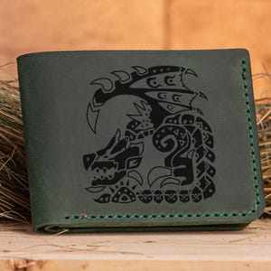 Cartera de cuero Rathian Monster Hunter World, regalo de Navidad para gamer, cartera de regalo MHW, cartera personalizada para hombre, regalo para marido, geek, para él s40