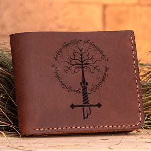 Cartera de un solo anillo del Árbol de Gondor Cartera personalizada El Señor de los Anillos ESDLA Regalo de Navidad Cartera de cuero Regalo para esposo, regalo para él s17