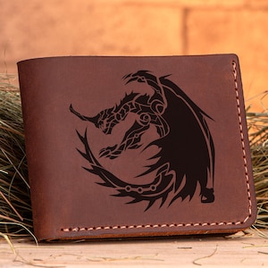 Gore Magala Monster Hunter World Leder Brieftasche Weihnachtsgeschenk für Gamer personalisierte Herren Geldbörse MHW Brieftasche Herren Mann Geek Geschenk für Männer