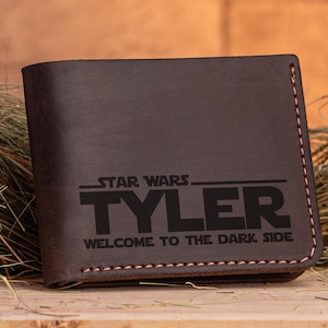 Star Wars Brieftasche Personalisierte Herren Brieftasche Willkommen auf der dunklen Seite Gravur Leder Brieftasche Herren Mann Geschenk Weihnachtsgeschenk Freund k11