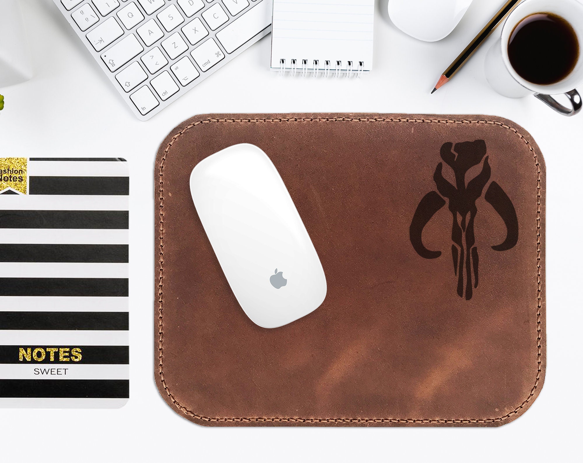 Mandalorian Leather Mouse Pad Star Wars Personalized Mens Gift Etsy