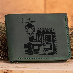 Kulu-Ya-Ku Monster Hunter World Leder Geldbörse Weihnachtsgeschenk für Gamer MHW Geschenk personalisierte Herren Geldbörse Mann Geek Geschenk für ihn s33