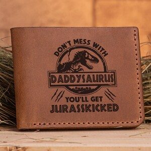 Regalo de Navidad para papá Cartera de cuero No te metas con Daddysaurus Te convertirás en un Jurasskicked Regalos para papá de Jurassic World Regalo para el día del padre
