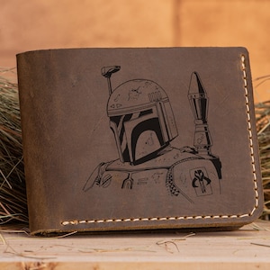 Cartera Boba Fett Mandalorian Star Wars Regalo Cartera de cuero personalizada para hombre Regalo para esposo, regalo para novio, regalo para él Star Wars s2