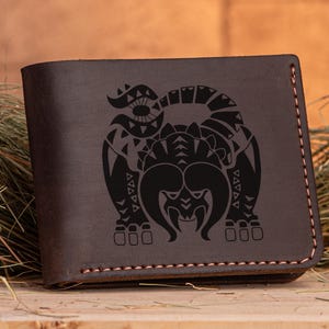 Diablos Monster Hunter World Leder Brieftasche Weihnachtsgeschenk für Gamer MHW Geschenk Brieftasche personalisierte Herren Brieftasche Mann Geek Geschenk für ihn s26