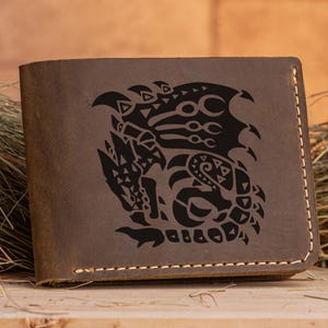Cartera de cuero Rathalos de Monster Hunter World, regalo de Navidad para gamers, cartera personalizada para hombre, cartera MHW, regalo para esposos geek, k225