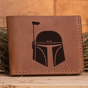 Cartera de Boba Fett mandaloriano, regalo de Star Wars, cartera personalizada para hombre, cartera de cuero, regalo para marido, regalo para novio, regalo para él, Star Wars