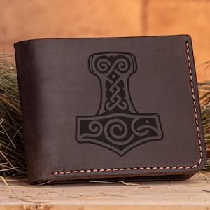 Portafoglio Mjolnir Martello di Thor Vichingo Regalo Personalizzato per Uomo Portafoglio in Pelle Norrena Regalo Marito Nordico Fidanzato Regalo di Natale per Papà