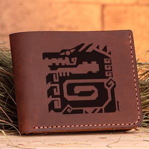 Monster Hunter World Lagiacrus Leder Brieftasche Weihnachtsgeschenk für Gamer personalisierte Herren Geldbörse MHW Brieftasche, Ehemann Geek Geschenk für Männer k228