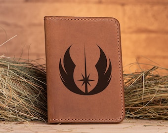 Funda para pasaporte de la Orden Jedi. Cartera de regalo de Star Wars. Funda de cuero personalizada para pasaporte. Regalo para esposo o novio.