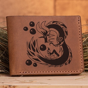 Mizutsune Monster Hunter World Leder Geldbörse Weihnachtsgeschenk für Gamer MHW Geschenk personalisierte Herren Geldbörse Mann Geek Geschenk für ihn s36