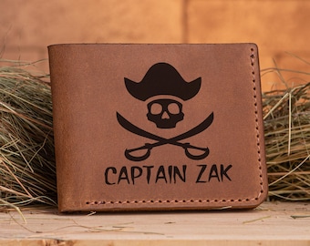 Pirate Skull Swords Wallet Personalized Mens Gift for Him Leather Wallet Anniversary Husband Gift for Boyfriend Christmas gift for dad s7