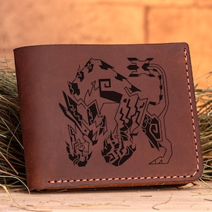Monster Hunter World Brachydios Leather Wallet Christmas Gift for Gamer Personalized Mens Wallet MHW Wallet, Husband Geek Gift for Men