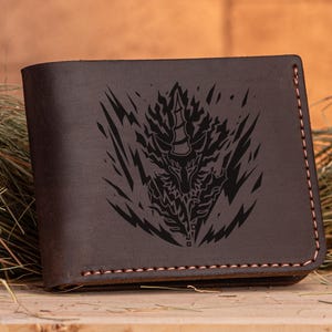 Kirin Monster Hunter World Leder Brieftasche Weihnachten Geschenk für Gamer MHW Geschenk Brieftasche personalisierte Herren Brieftasche Mann Geek Geschenk für ihn s32