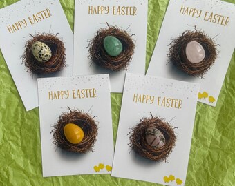 Funny Easter Egg Card |Hand-Carved Egg Figurine Greeting Card |Crystal Easter Decor  Random Gemstone Selection | Unique Easter Basket Filler