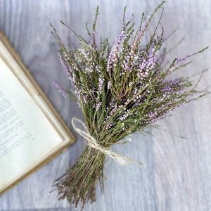 Heideboeket droogbloembos gedroogde heidebloem Calluna vulgaris naturel gedroogde wilde bloemen oude cottage bos rustieke stijl boeket afbeelding 5