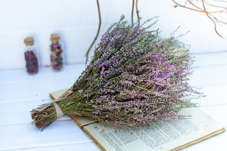 Heather bouquet dried flower bunch dried heather flower Calluna vulgaris natural dried wild flowers old cottage bunch rustic style bouquet image 8