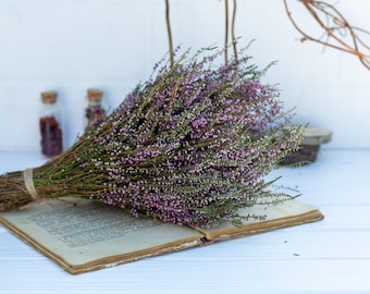 Heather bouquet dried flower bunch dried heather flower Calluna vulgaris natural dried wild flowers old cottage bunch rustic style bouquet