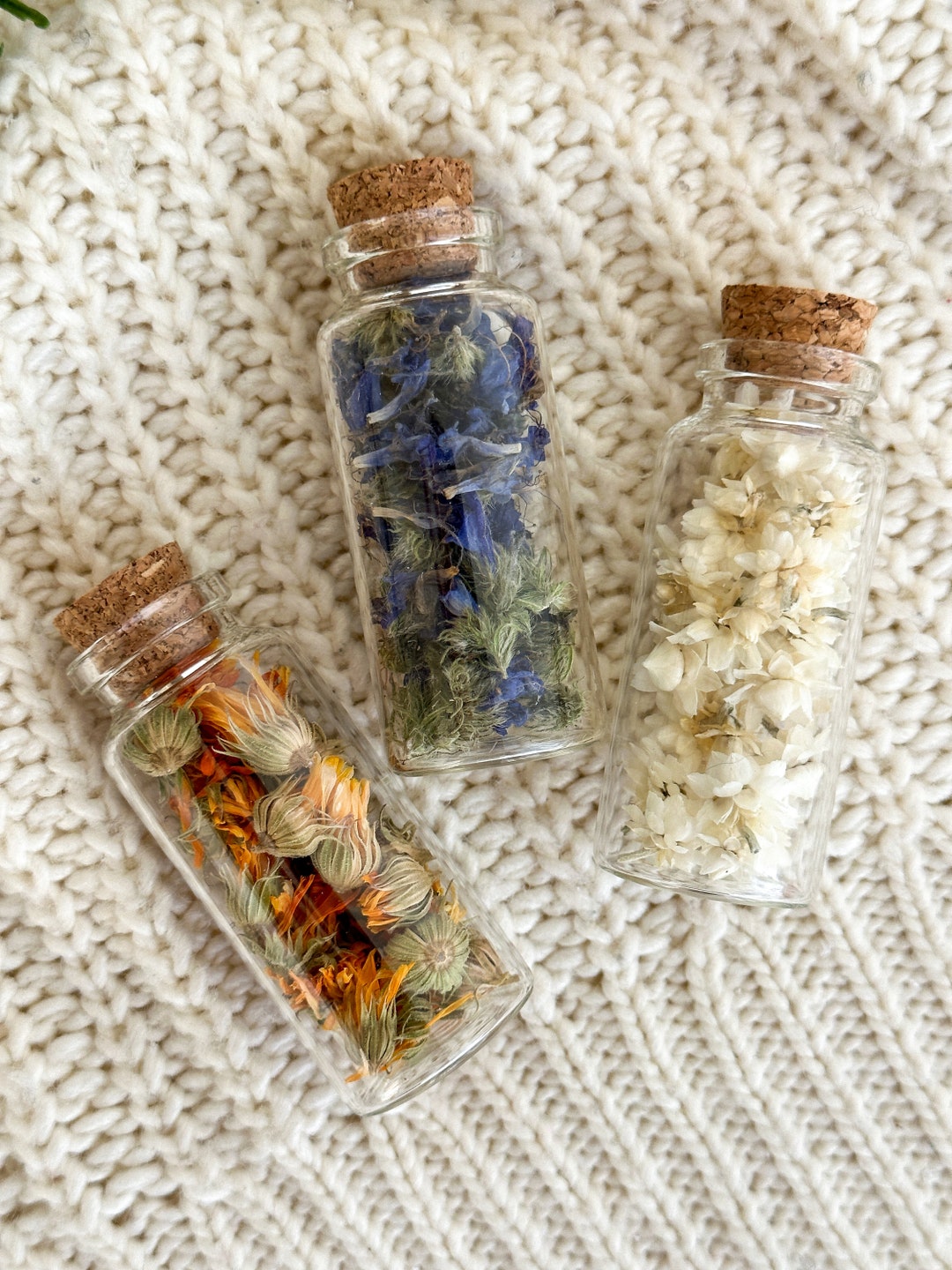 Mini Bottle With Dried Flowers, Real Dried Flowers in Glass Bottles
