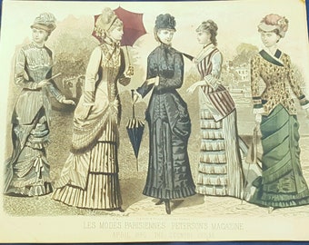 1880's French Fashion Color Etching from Les Modes Parisiennes Magazine "The Country House"