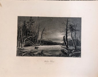 Antiker Stahlstich: Winterszene auf dem Caterstuning, 1800er Jahre