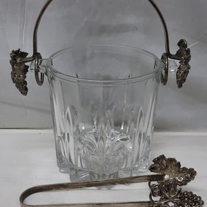 Vintage Italian Ice Bucket with Silver Plated Grape Pattern Handle