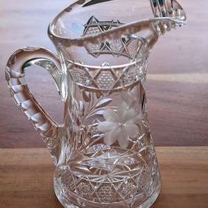 American Brilliant Cut Glass Floral Pattern Pitcher 9&quot; high