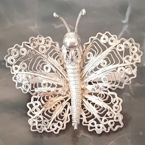 Vintage Sterling Silver Filigree Butterfly Brooch