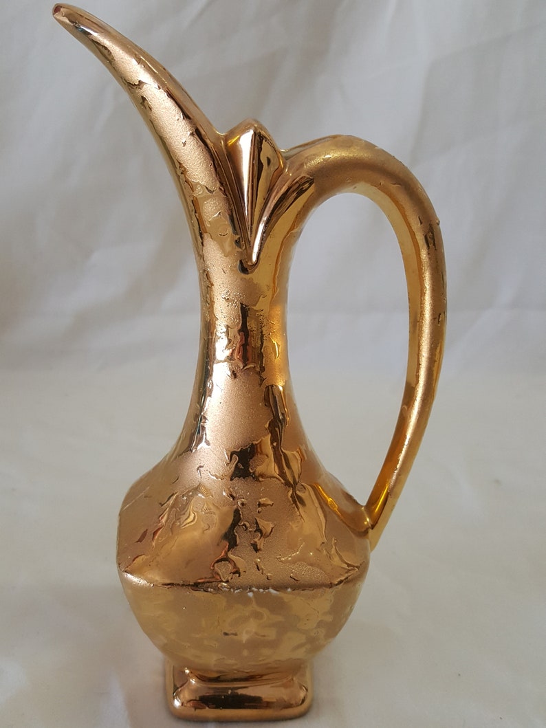 Vintage 24 Karat Gold Layered Pitcher Ewer 8 High