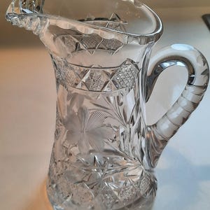 Vintage 10&quot; American Brilliant Cut Glass Pitcher with Daisy Design