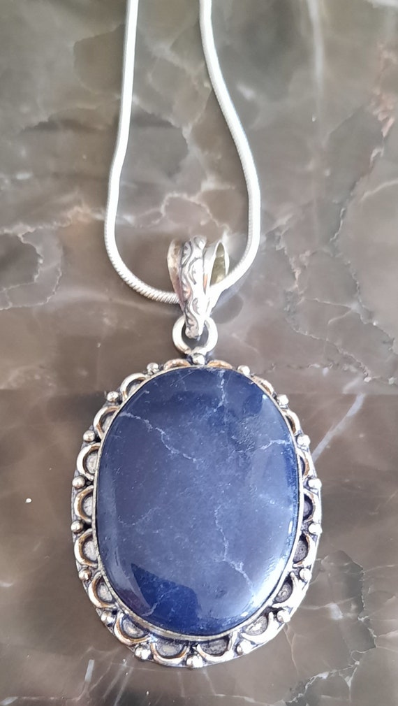 Beautiful Large Lapis and Sterling Silver Pendant 