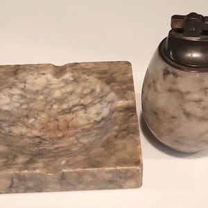 Vintage Alabaster Table Lighter and Ashtray Set