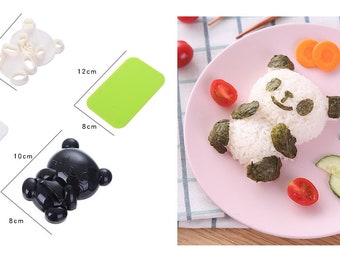 Set of 3 Chinese Panda Rice Mould Maker Mold + Sandwich Cutter + Face Stencil