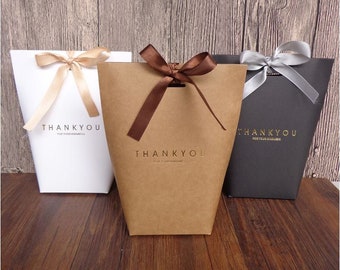 Size: L - 20x Kraft 350gsm Paper Cardboard Thank You Gift Bag for Wedding Birthday Xmas Party Lolly Bags Package Packaging