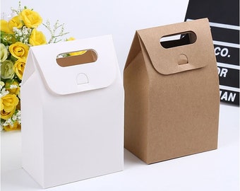 Size S 20x Kraft 350gsm Paper Cardboard Gift Bag for Wedding Birthday Xmas Party Lolly Bags Package Packaging BROWN / WHITE