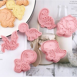 Set of 6 - Dinosaur DIY Handmade Cookies Bakery Biscuit Dough Cutter Stamper Mould Stencil Fondant Icing Tool