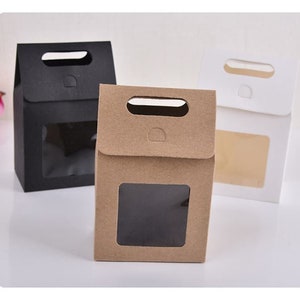 E- 20x Kraft 350gsm Paper Cardboard Gift Bag with Clear Window for Wedding Birthday Xmas Party Lolly Bags Package Packaging