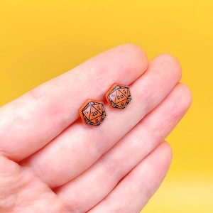Hand Drawn D20 Earrings – Red Critical Hit Studs – DnD-Inspired Dice Jewelry for Tabletop Gamers